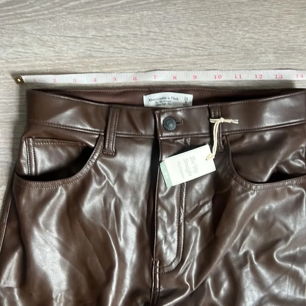 NEW Abercrombie & Fitch Vegan Leather 90s Straight Pant - Picture 9 of 13